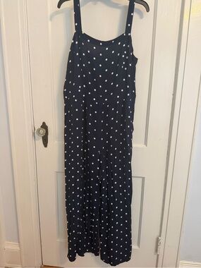 Loft Navy Polka Dot Wide-Leg Jumpsuit